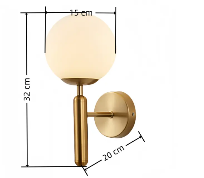 Aplică de perete Gold Sphere, glob sticlă albă, design modern vertical, soclu E27, 32×15 cm - imagine 6
